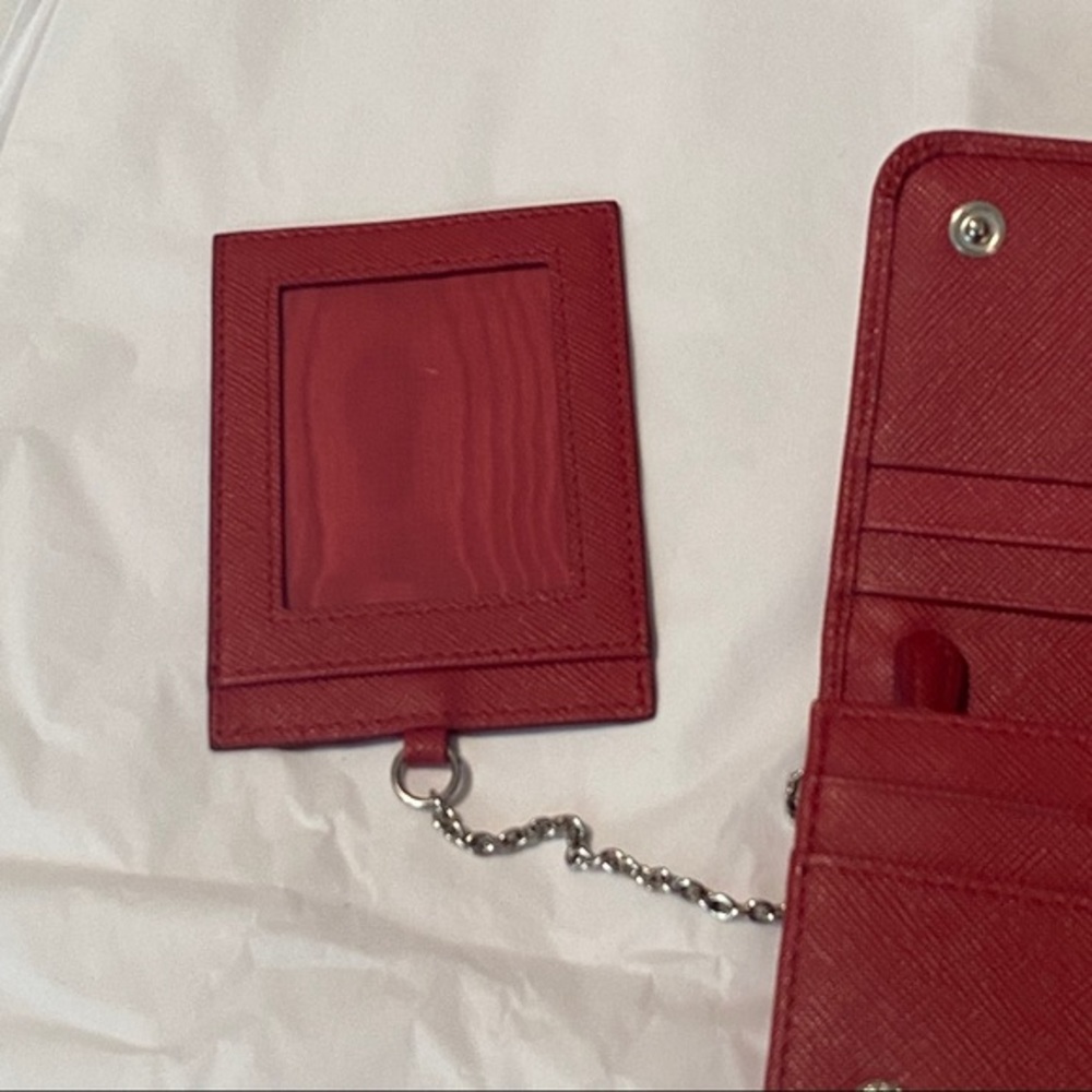 PRADA RED SAFFIANO STUDDED BORCHI CONTINENTAL WALLET - Picture 7 of 10
